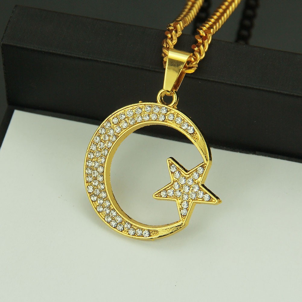 European and American New Foreign Trade eBay Best-Selling Hip-hop Necklace Inlaid Full Diamond Moon and Stars Alloy Pendant