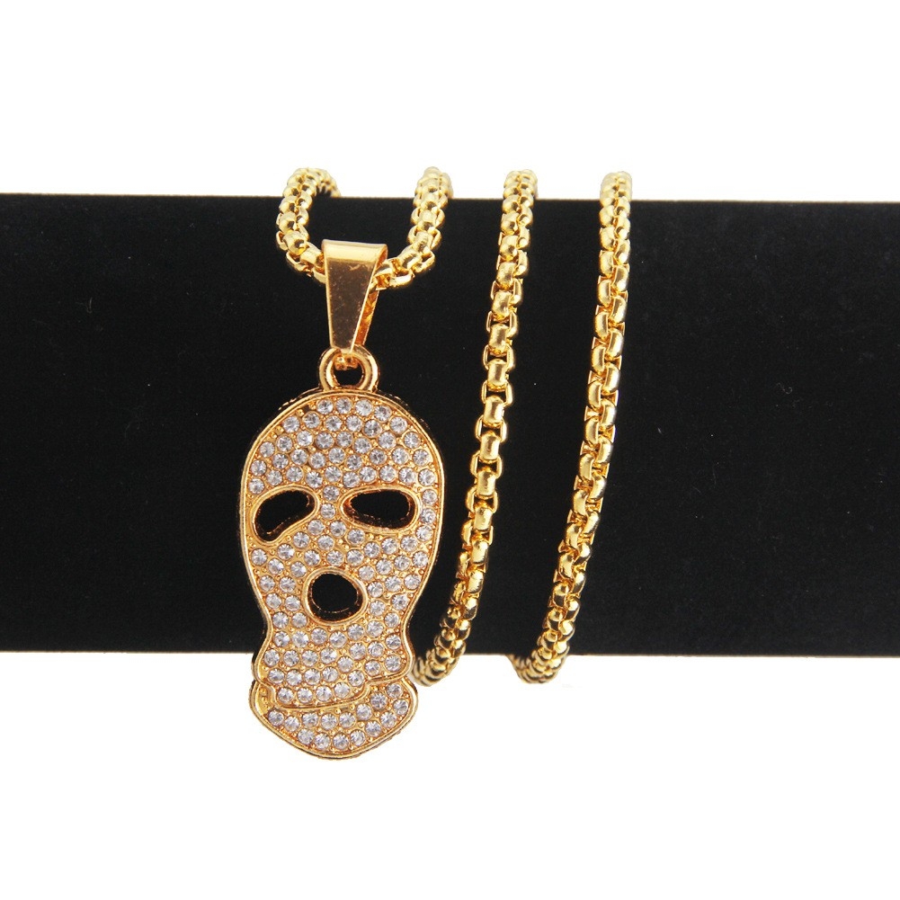 2023 New European and American Inlaid Diamond Hip-hop Pendant Necklace Men's Gold-Plated Skull Head Hip-hop Pendant Necklace