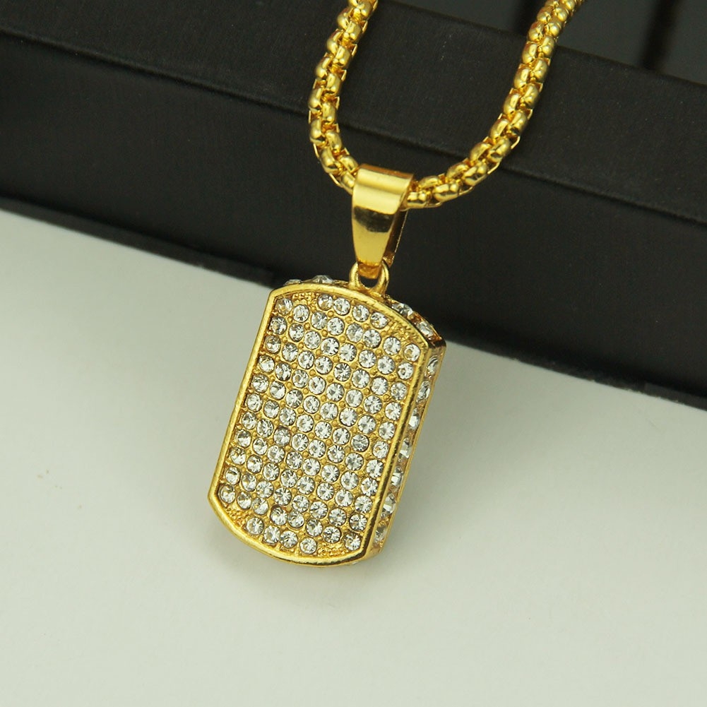 European and American Small Three-Dimensional Dog Tag Hip-hop Pendant Hip-hop Gold Three-Dimensional Dog Tag Pendant Necklace