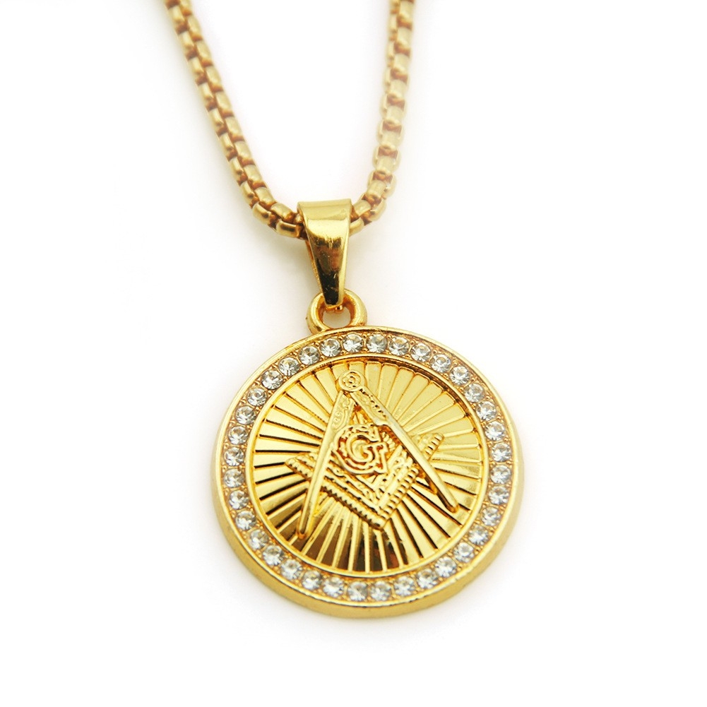 New European and American Inlaid Diamond Letter Circle Diamond Men's Hip-hop Necklace Unisex Gold-Plated HIPHOP Pendant Accessories Pendant