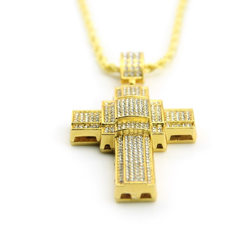 European and American Inlaid Diamond Cross Pendant Necklace Pendant Trend Nightclub Punk Jewelry Manufacturer Wholesale