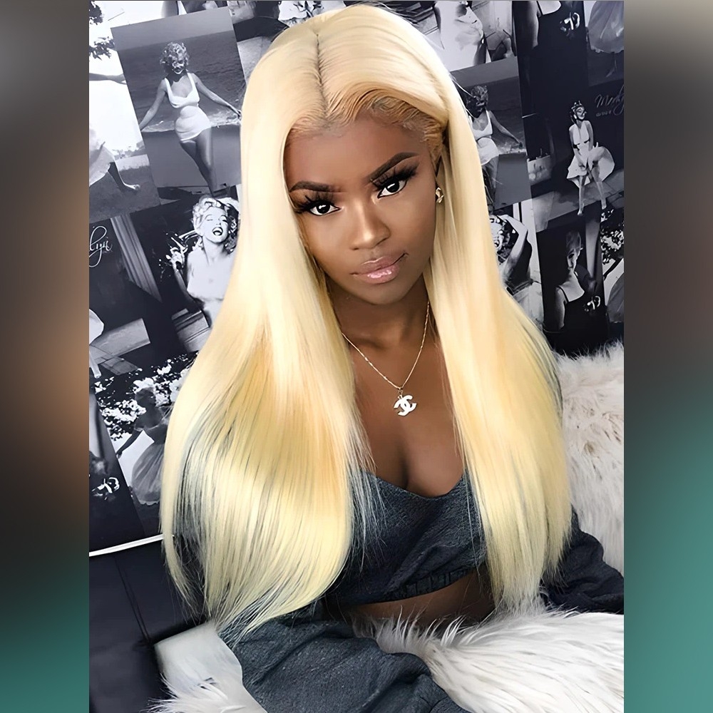 HUOKONG HAIR FULL HUMAN HAIR WIGS WITH 613 BLONDE STRAIGHT HAIR AND 4X4 LACE CLOSURE