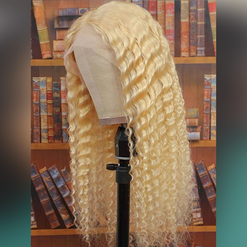 HUOKONG HAIR WATER WAVE HAIR WITH 613 BLONDE LACE FRONT AND 13X4 NATURAL HAIRLINE HONEY BLONDE HAIR