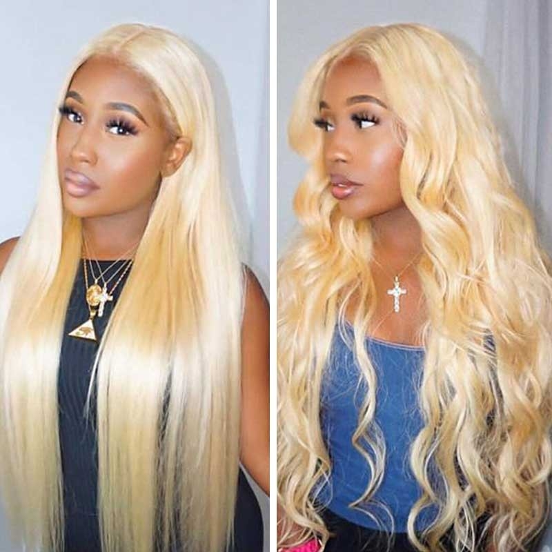 613 BLONDE TRANSPARENT HD LACE FRONT WIGS WITH 13*4 FRONTAL IN BRAZILIAN HUMAN HAIR BY HUOKONG HAIR