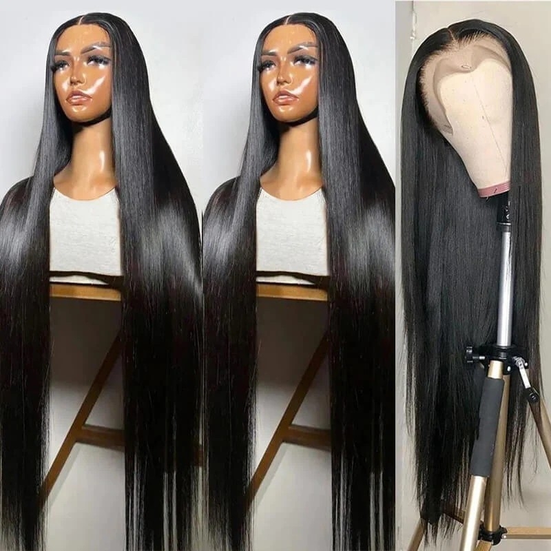 HUOKONG HAIR SUPER LONG 40-INCH STRAIGHT HUMAN HAIR WIG - GLUELESS LACE FRONTAL, 13X4 LACE FRONT, PRE-PLUCKED BABY HAIR