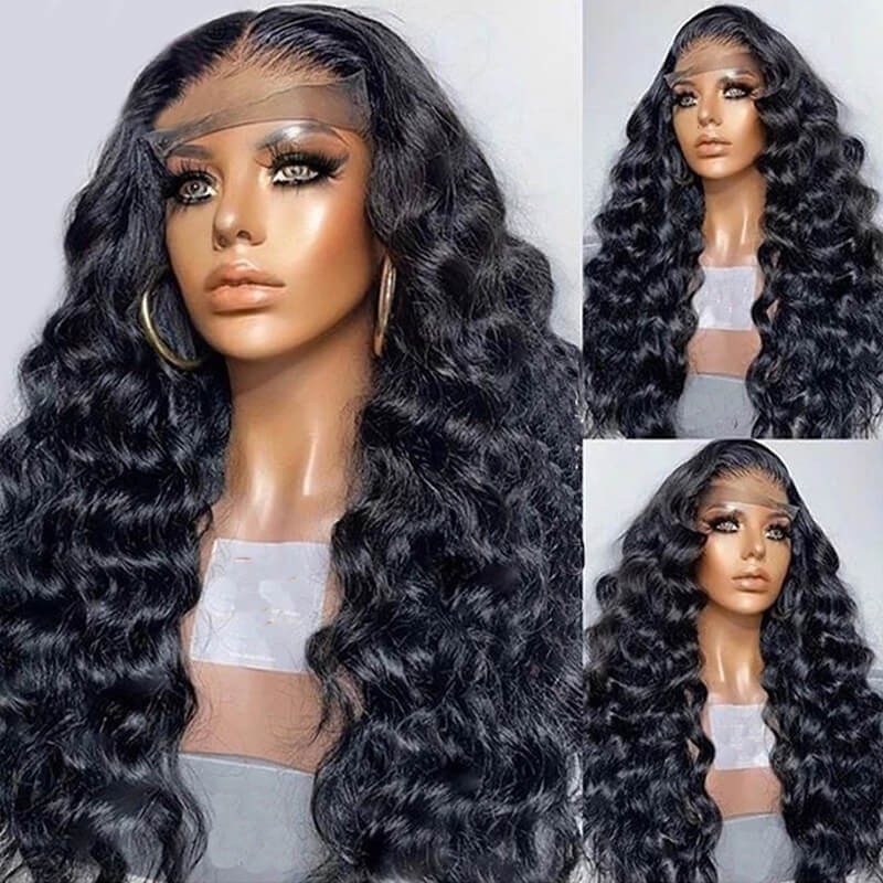 HUOKONG HAIR REALISTIC LOOK TRANSPARENT LACE FRONT WIG - LOOSE DEEP WAVE HUMAN HAIR WIGS