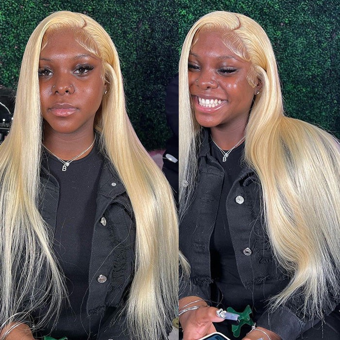 GORGEOUS 613 BLONDE STRAIGHT HUMAN HAIR LACE FRONT WIGS WITH 13X4 HD TRANSPARENT LACE AND BABY HAIR