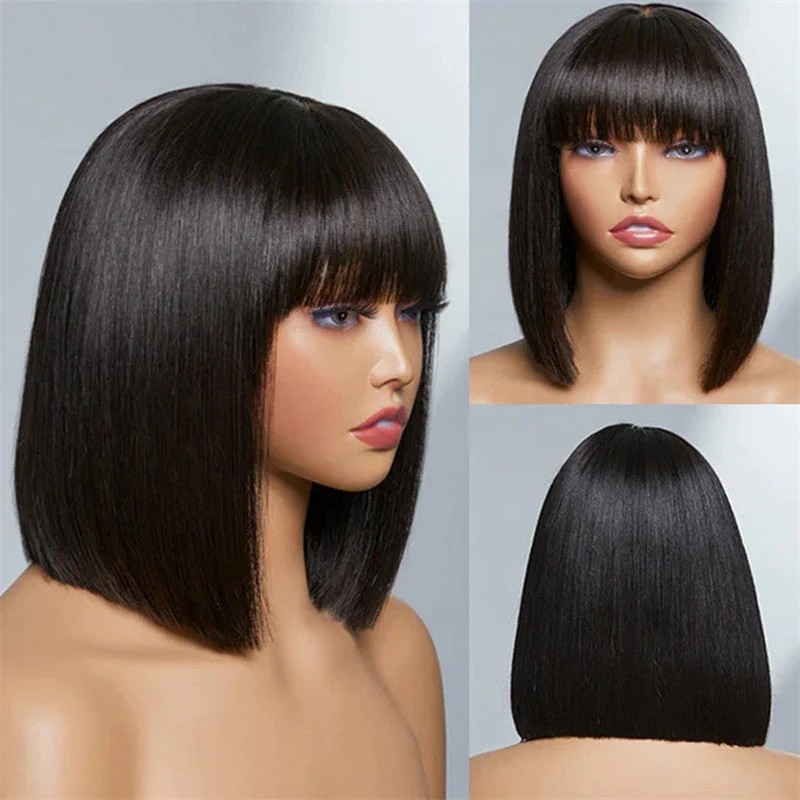 HUOKONG HAIR GLUELESS BOB CAP WIG - HD LACE, SHORT STRAIGHT HUMAN HAIR WIG, PRE-PLUCKED, BLEACHED KNOTS FOR BLACK WOMEN