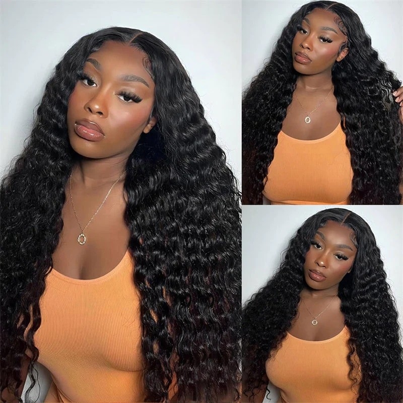 HUOKONG HAIR DEEP WAVE GLUELESS HUMAN HAIR WIG - QUICK INSTALL, 4X6/5X5 HD LACE CLOSURE, PRE-PLUCKED HAIRLINE