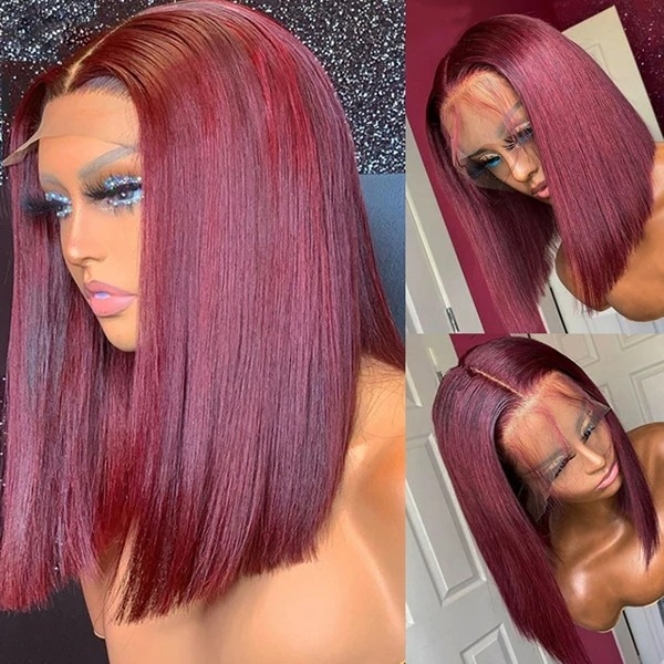 BURGUNDY STRAIGHT BOB WIG - 4X4 CLOSURE, COLORED HUMAN HAIR