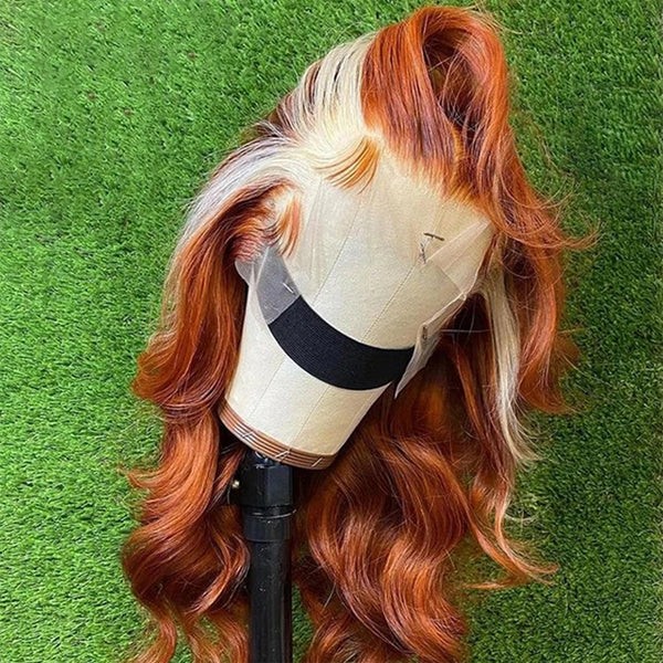 GINGER WIG WITH BLONDE HIGHLIGHTS - 13X4 BODY WAVE, HD TRANSPARENT LACE FRONT