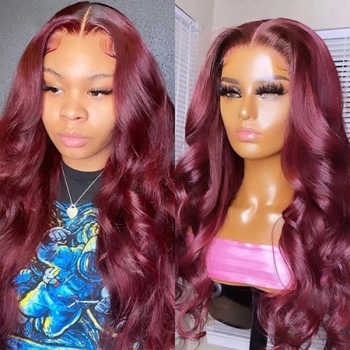 30-INCH BURGUNDY STRAIGHT T-PART LACE CLOSURE WIG - COLORED HAIR