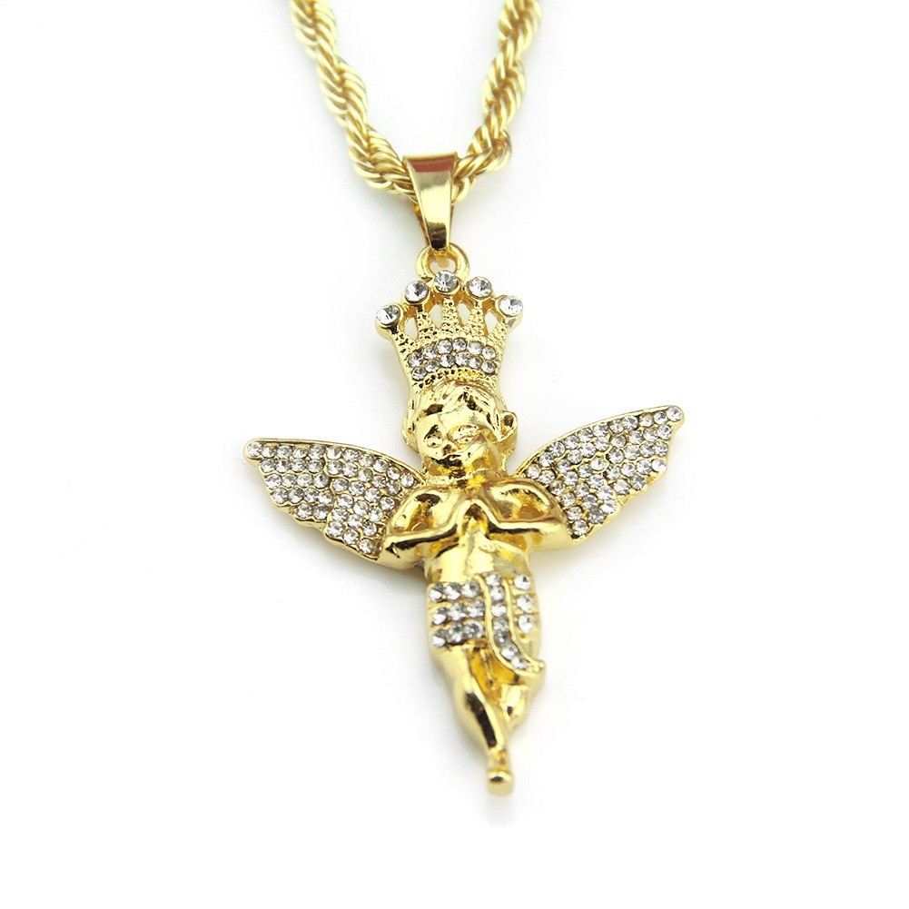 New Accessories Angel Crown Inlaid Diamond Pendant Necklace European and American Hip-hop Personalized Men and Women's Pendant