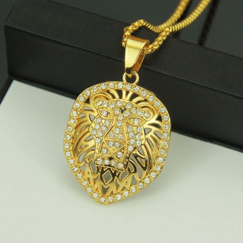 Explosive Hot-Selling Foreign Trade Amazon AliExpress European and American Hip-hop Hollow Lion Head Pendant Necklace Direct Sales