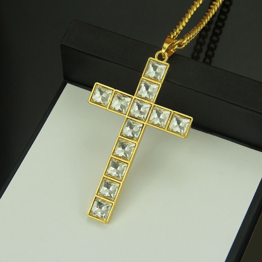 Hiphop Rhinestone Necklace with Diamond-Encrusted Pendant - Manufacturer from Europe and America