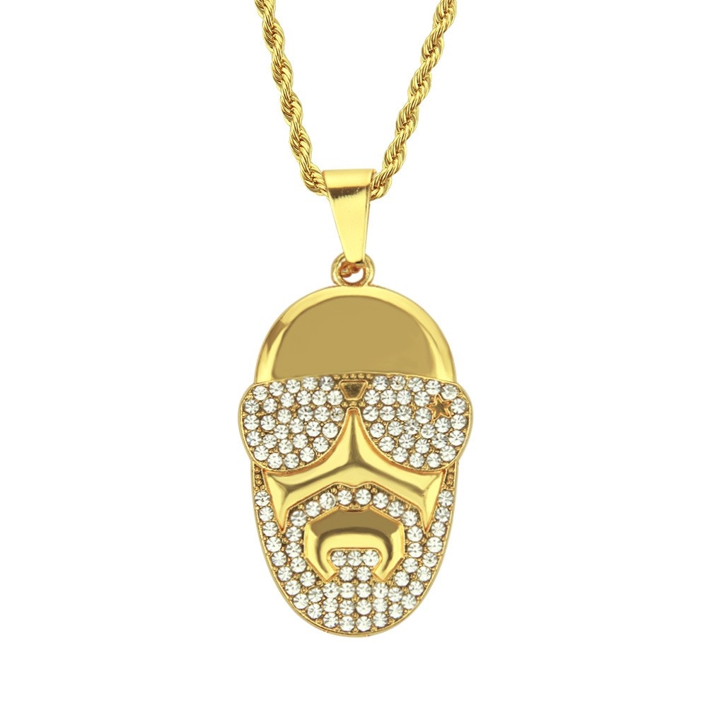 New Accessories: Hip-Hop Portrait Pendant Necklace with Rhinestones - Unique Street Dance Piece