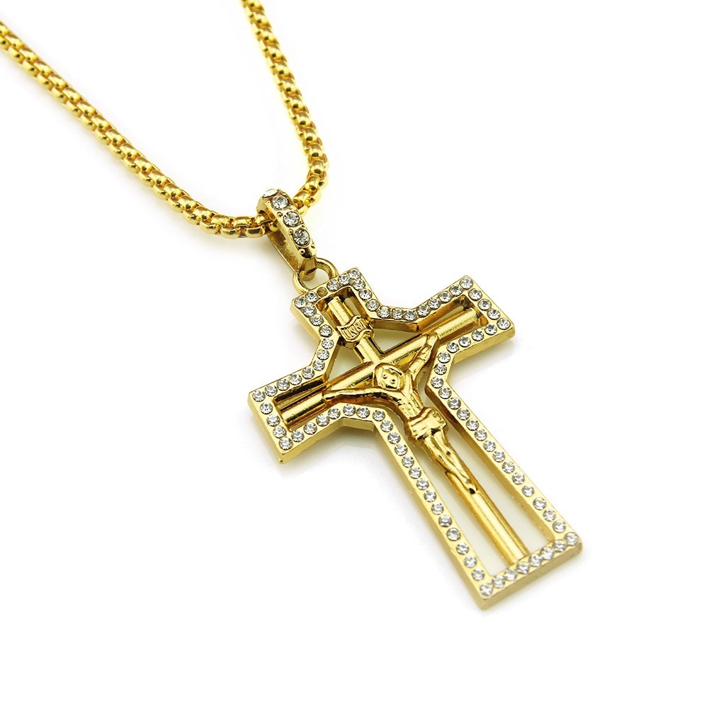 Amazon Bestseller: Classic Cross Pendant Necklace with Rhinestone Inlay - Gold-Plated