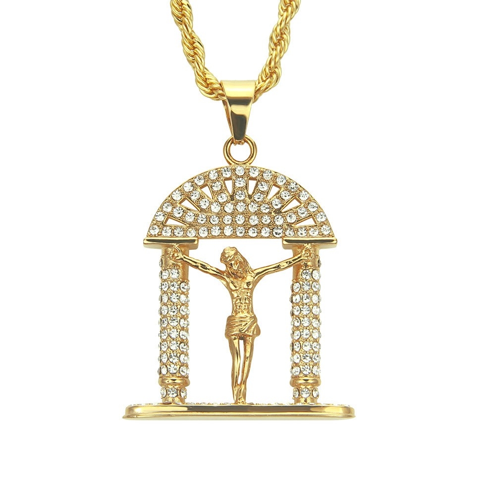 New Jewelry: Hip-Hop Door-Shaped Rhinestone Pendant Necklace - Street Dance Accessory