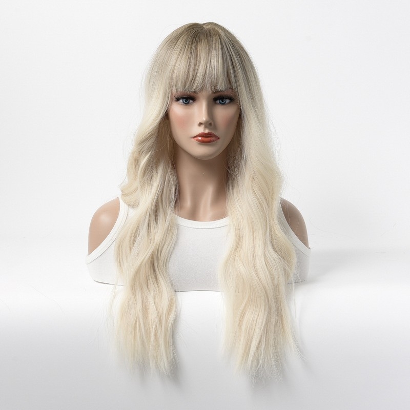 WOMEN'S TINTED OMBRE FLUFFY LONG CURLY WIG - BANGS - MATTE SYNTHETIC