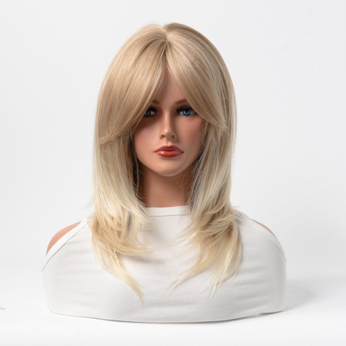 WOMEN'S MEDIUM-LENGTH CURLY COLLARBONE WIG - NATURAL FLUFFY - ROUND FACE