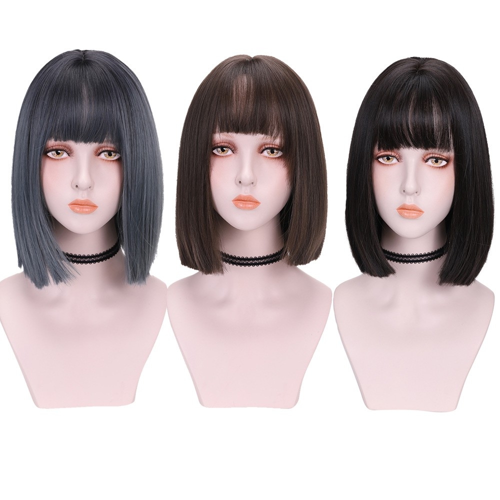 JAPANESE & KOREAN AIR BANGS BOB CUT SYNTHETIC WIG - SHOULDER LENGTH