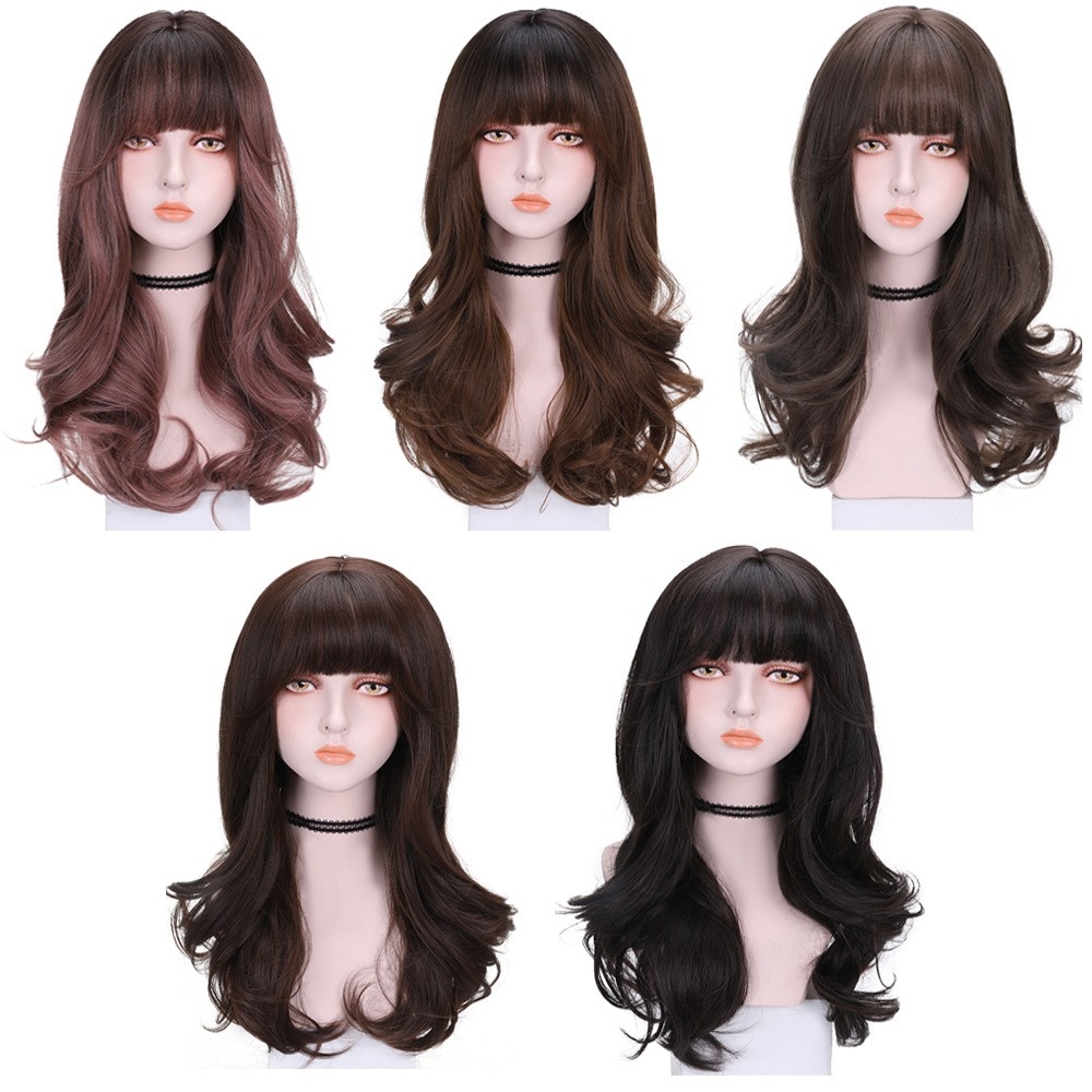 NEW LONG CURLY FULL HEAD WIG - BROWN GRADIENT - AIR BANGS - NATURAL CURLS