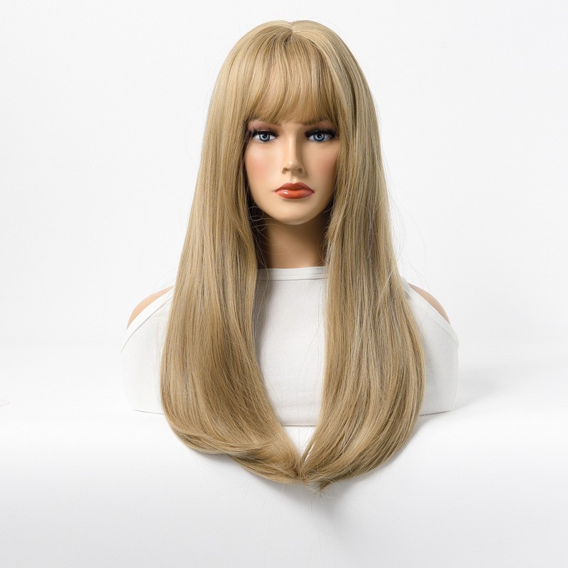 COSPLAY ROSE NET GOLDEN STRAIGHT WIG WITH BANGS - SYNTHETIC - FULL HEAD