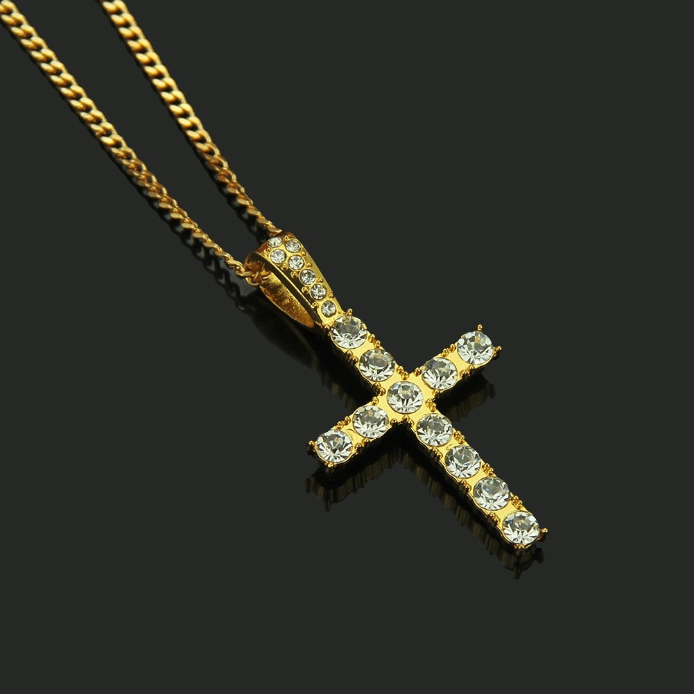 New Men's Hip-Hop Rhinestone Cross Pendant Necklace - Direct from the European-American Fashion Jewelry Manufacturer