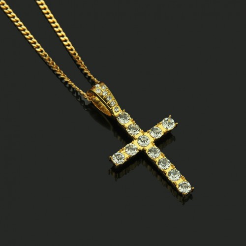 New Men's Hip-Hop Rhinestone Cross Pendant Necklace - Direct from the European-American Fashion Jewelry Manufacturer