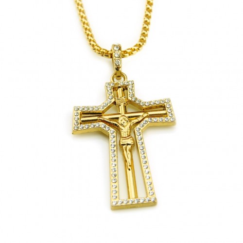 Amazon Bestseller: Classic Cross Pendant Necklace with Rhinestone Inlay - Gold-Plated