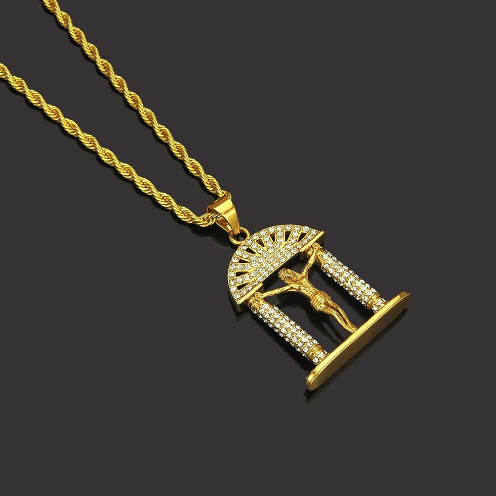 New Jewelry: Hip-Hop Door-Shaped Rhinestone Pendant Necklace - Street Dance Accessory