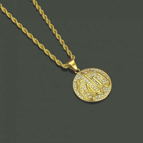 European-American New Jewelry: Alloy Rhinestone Disc Jewish Symbol Pendant Necklace - Cool Men's Accessory