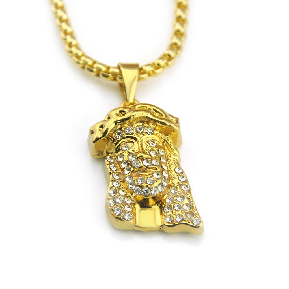 New Punk Necklace from Europe and America - Gold Hip-Hop Rhinestone Portrait Pendant