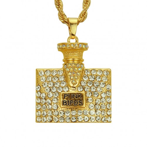 Extravagant Rhinestone Perfume Bottle Pendant Necklace - Fashionable Accessory for Men and Women, Direct from Manufacturer