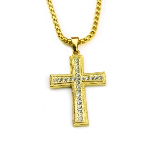 Vintage Rhinestone 3D Cross Pendant Necklace - Hiphop Men's Street Dance Personality Accessory