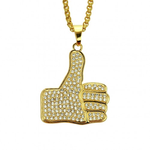 New AliExpress Necklace: Hiphop Thumbs Up Pendant with Rhinestones - European-American Men's Accessory