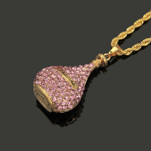 Cross-Border Fashion: 3D Rhinestone Letter Perfume Bottle Pendant Necklace - European-American Minimalist Sweater Chain Accessory