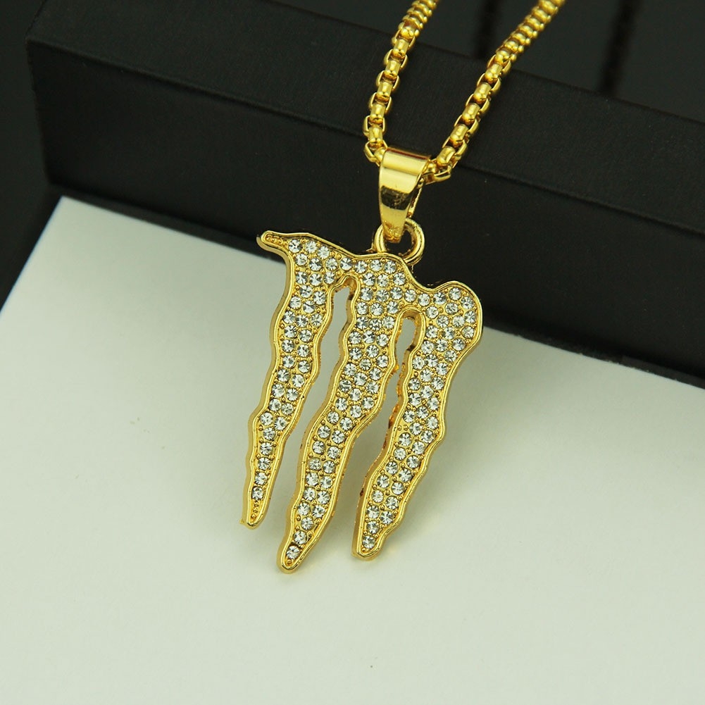 Rhinestone Symbol Hiphop Long Pendant Necklace - European-American Men's Hiphop Accessory