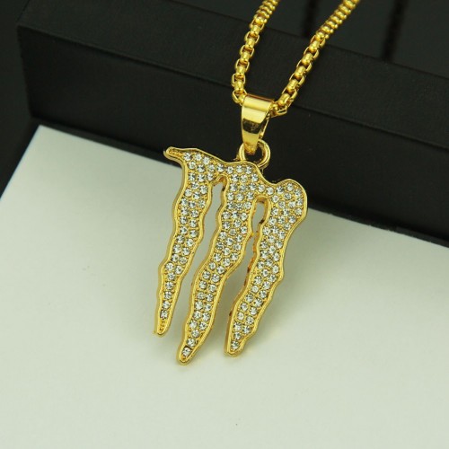 Rhinestone Symbol Hiphop Long Pendant Necklace - European-American Men's Hiphop Accessory