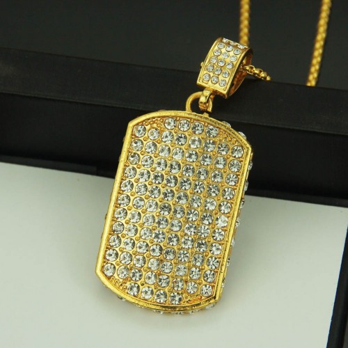 Export Necklace Amazon Hot Selling Hip Hop HIPHOP Full Rhinestone Military Tag Pendant Necklace Accessory