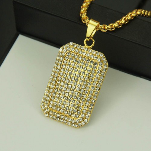 Export Necklace Amazon Hot Selling Hip Hop Rhinestone Military Tag Necklace American Fashion Personality Military Tag Pendant