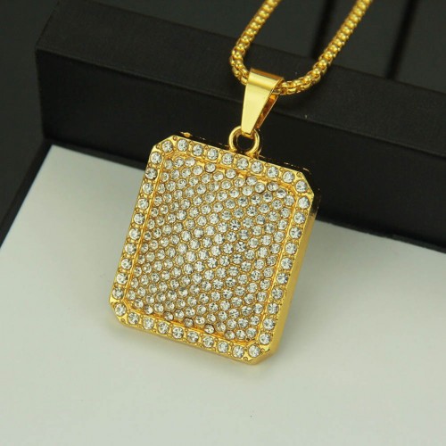 American Men's Hip Hop Necklace Bling Crystal Pendant Heavy Rhinestone Military Tag Pendant Necklace Manufacturer Stock