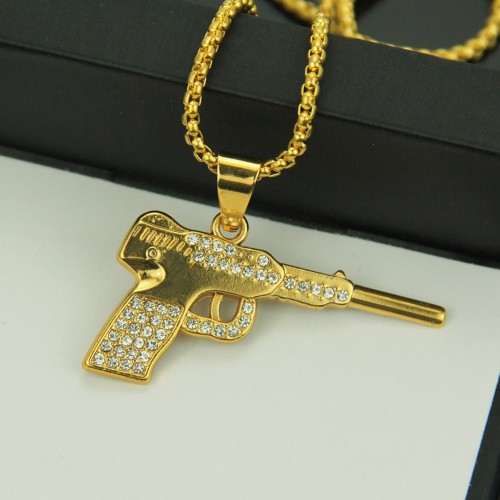 New Accessory American Hip Hop Cool Rhinestone Gun Pendant Men's Dance Nightclub Necklace Accessory