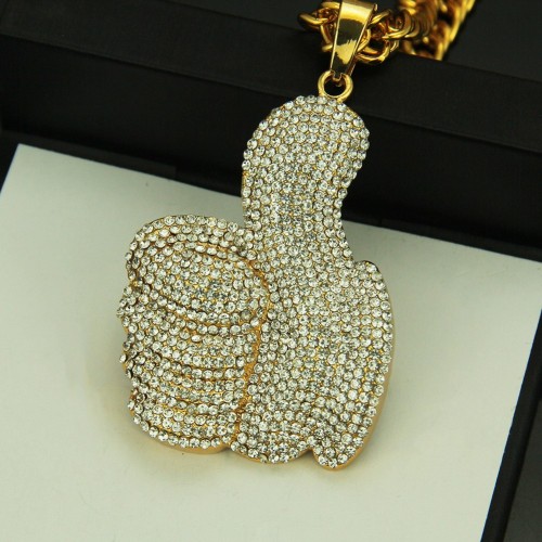 New American Accessory Full Rhinestone Thumbs Up Pendant Necklace Personality Gesture Pendant