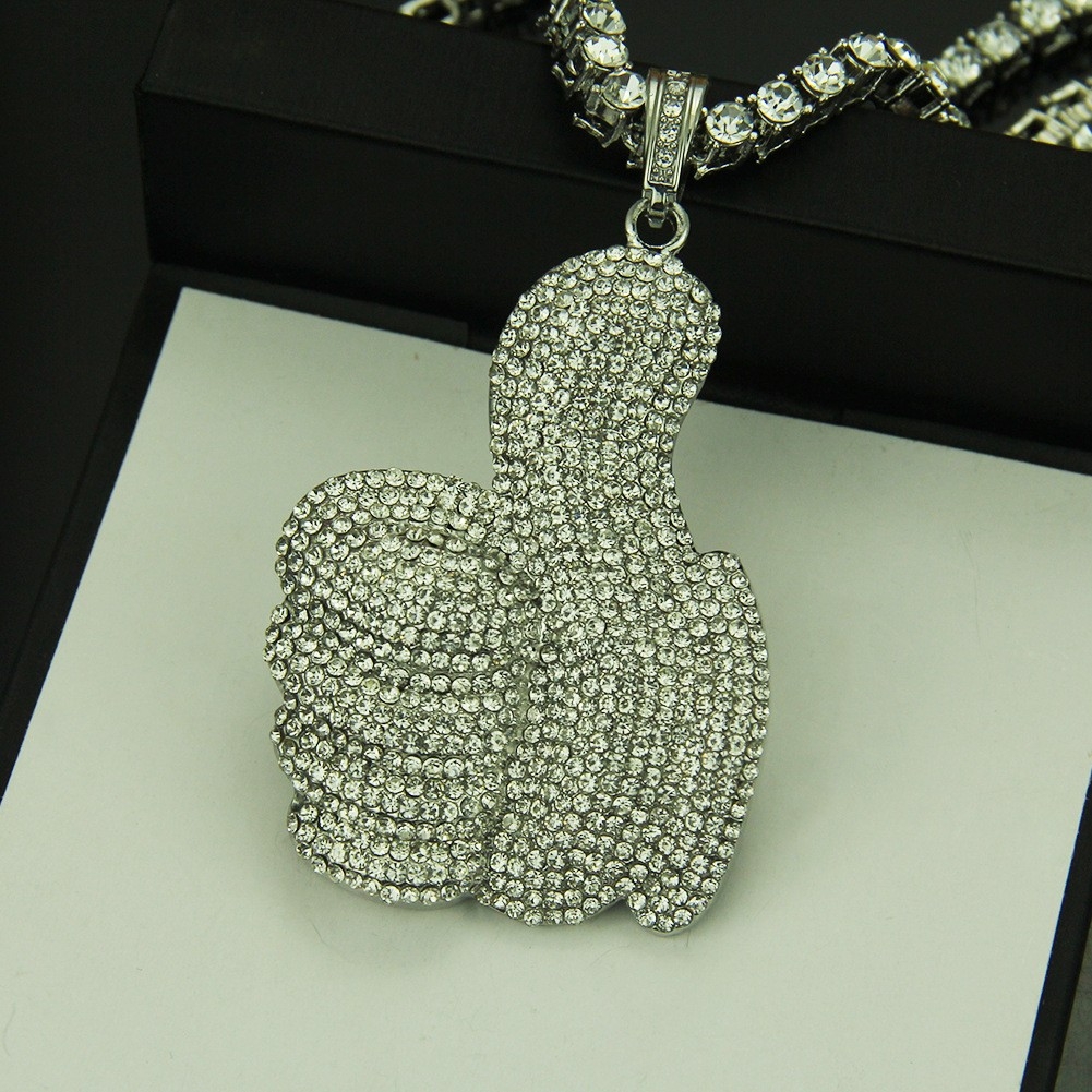 New Accessory American Hip Hop Single Row Diamond Chain Thumbs Up Necklace Men's Nightclub Pendant