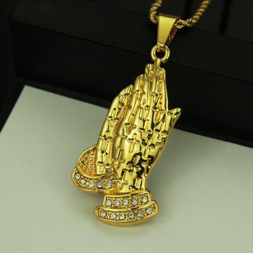 Amazon Wish Creative New American Hip Hop Necklace Domineering Punk Buddha Hand Rhinestone Pendant Men's Pendant