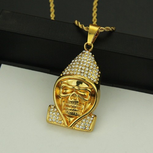 American Hip Hop Dance Cool Rhinestone Human Figure Pendant Men's Personality Fashion Long Necklace Accessory Pendant