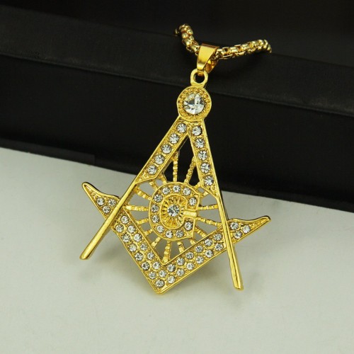 American Peripherals Hot Selling Hip Hop Necklace Hollow Out Freemasonry Rhinestone Alloy Pendant Export Men's Accessory Wholesale