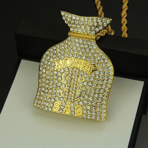 Export Amazon Creative New Necklace Rhinestone Wealth Dollar Bag Pendant American Hip Hop Pendant