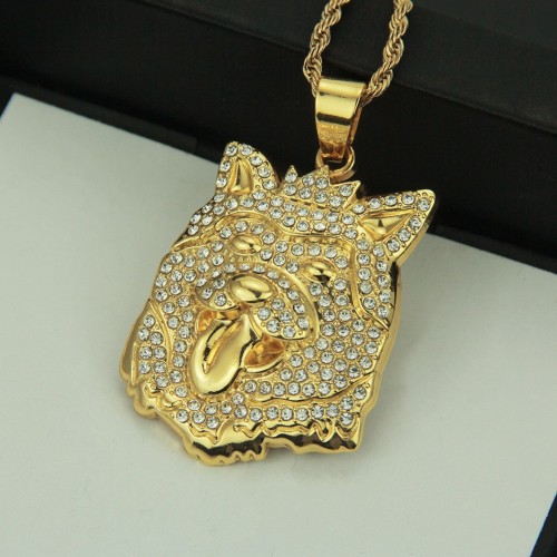 Hot Selling American Hip Hop Style Necklace Domineering Rap Rhinestone Crown Dog Head Men's Pendant Manufacturer Wholesale